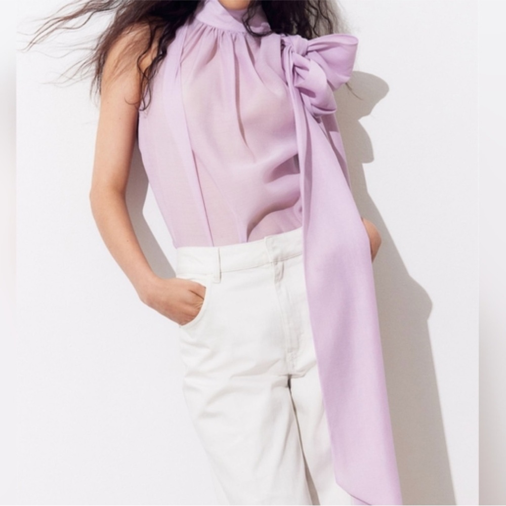 H&M Purple Tie Organza Blouse
